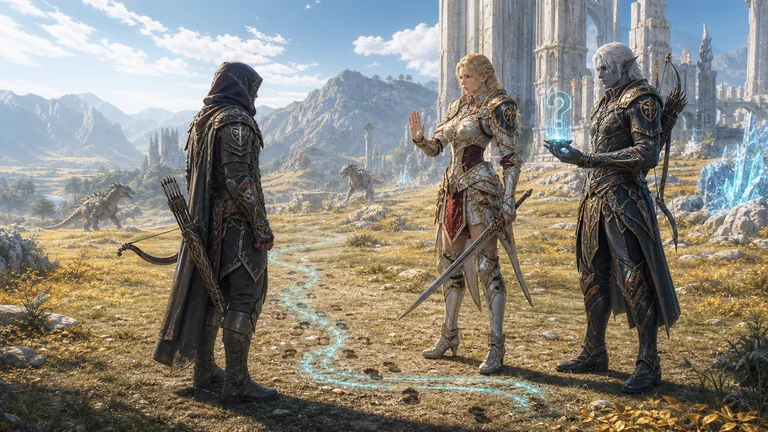 Fantasy characters patrol a city street